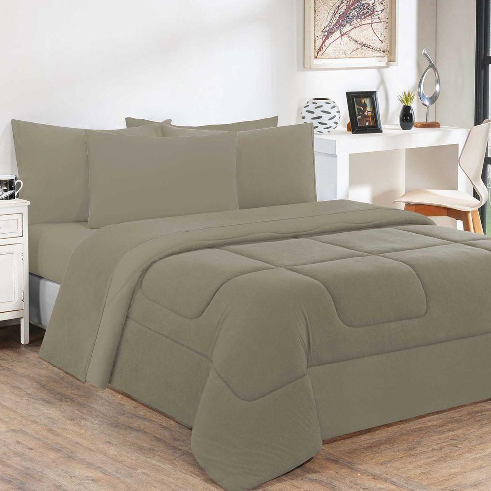 Kit Edredom Malha 100% Algodão Gran Moratta 2 Peças Solteiro - Avelã-avelã - 1