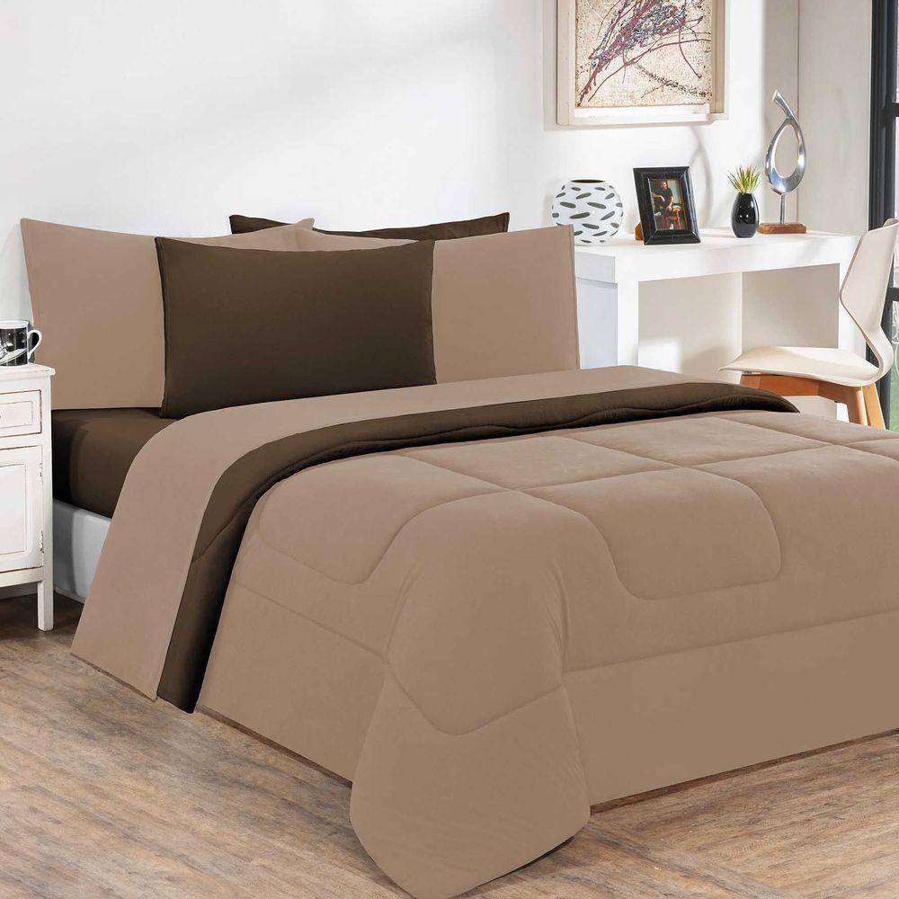Kit Edredom Malha 100% Algodão Gran Moratta 2 Peças Solteiro - Avelã-marrom - 1