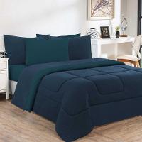 Kit Edredom Malha 100% Algodão Gran Moratta 2 Peças Solteiro - Azul Marinho-azul Petróleo - 1