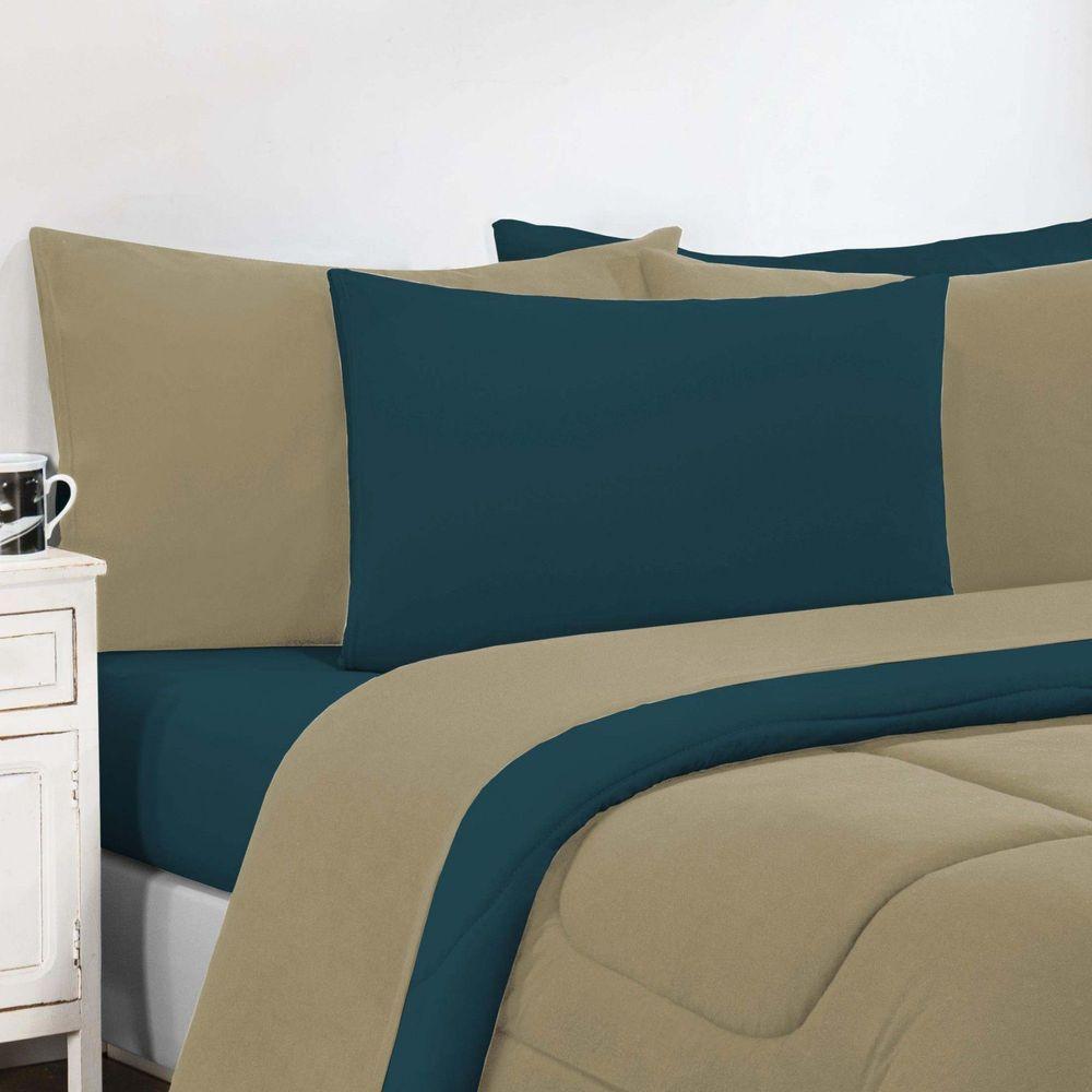 Kit Edredom Malha 100% Algodão Gran Moratta 2 Peças Solteiro - Avelã-azul Petróleo - 2