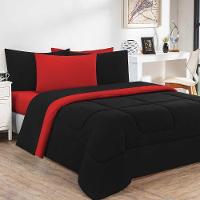 Edredom Malha 100% Algodão Gran Moratta 1 Peça King - Preto-vermelho - 1