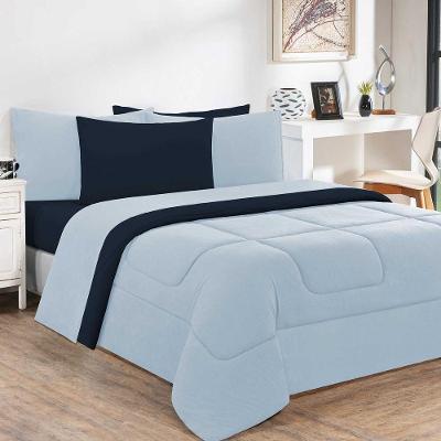 Edredom Malha 100% Algodão Gran Moratta 1 Peça Casal - Azul Bebê-azul Marinho