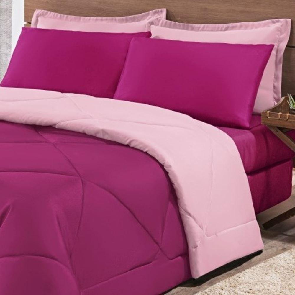 Kit Edredom + Jogo De Lençol Aconchego Look House Dupla Face Casal Queen 06 Peças - Pink E Rosa - 3