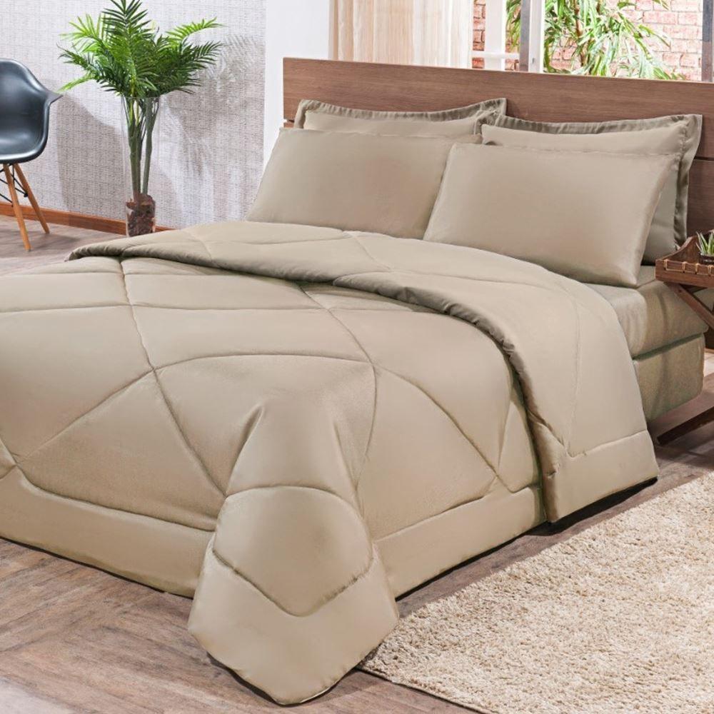 Kit Edredom + Jogo De Lençol Aconchego Look House Dupla Face Casal Queen 06 Peças - Caqui - 2