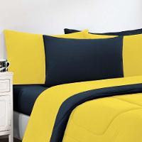 Kit Edredom Malha 100% Algodão Gran Moratta 2 Peças Solteiro - Amarelo-azul Marinho - 2