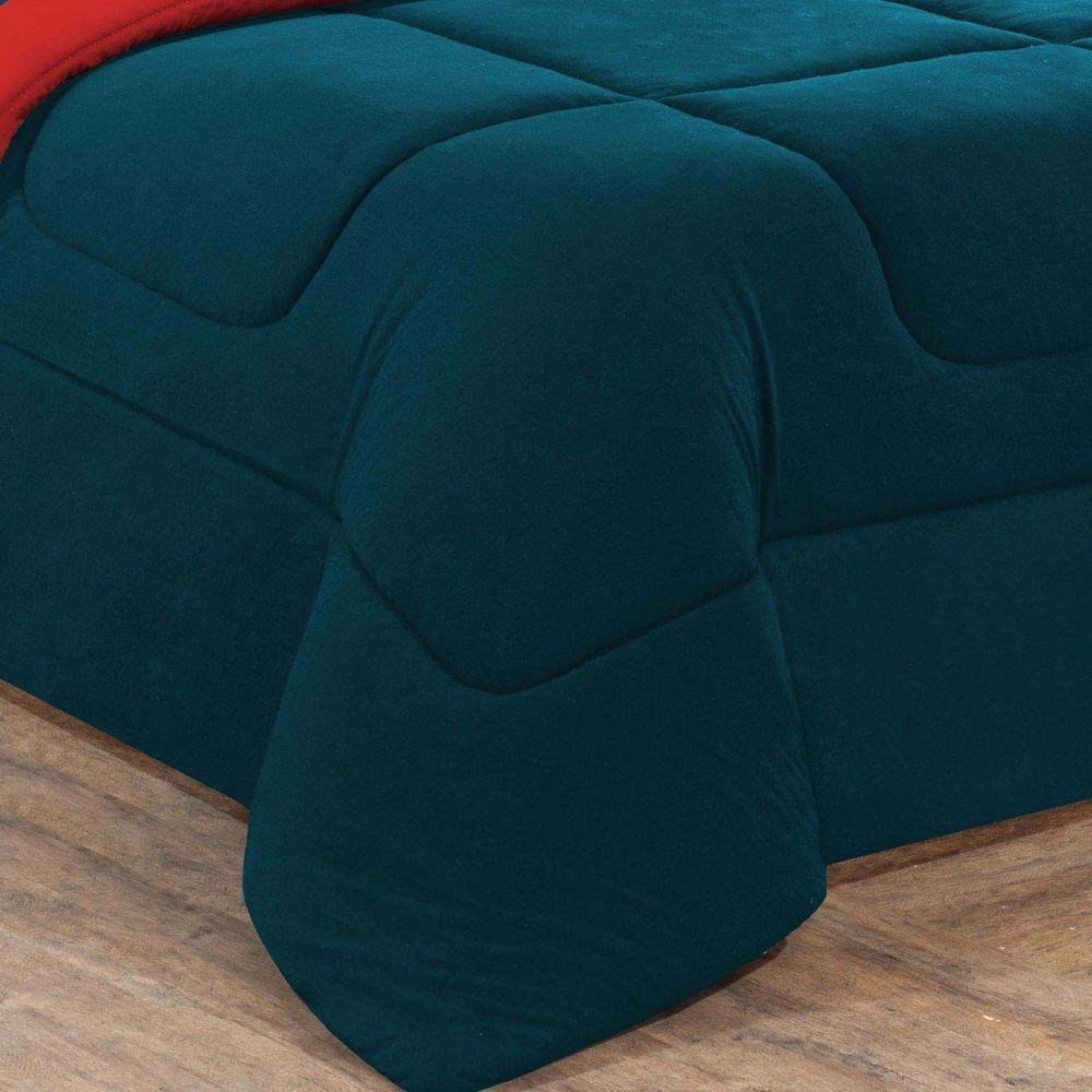 Kit Edredom Malha 100% Algodão Gran Moratta 2 Peças Solteiro - Azul Petróleo-vermelho - 3