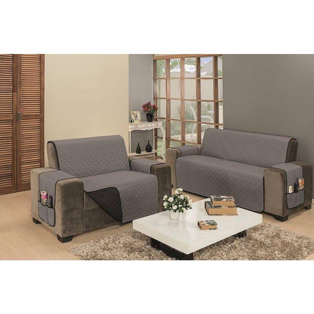 Protetor De Sofá Dupla Face Impermeável Mr 2 E 3 Lugares King - Preto/cinza - 2