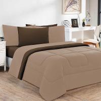 Kit Edredom + Jogo De Lençol Malha 100% Algodão Gran Moratta 4 Peças Solteiro - Avelã-marrom - 1