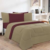 Kit Edredom + Jogo De Lençol Malha 100% Algodão Gran Moratta 4 Peças Solteiro - Avelã-vinho - 1
