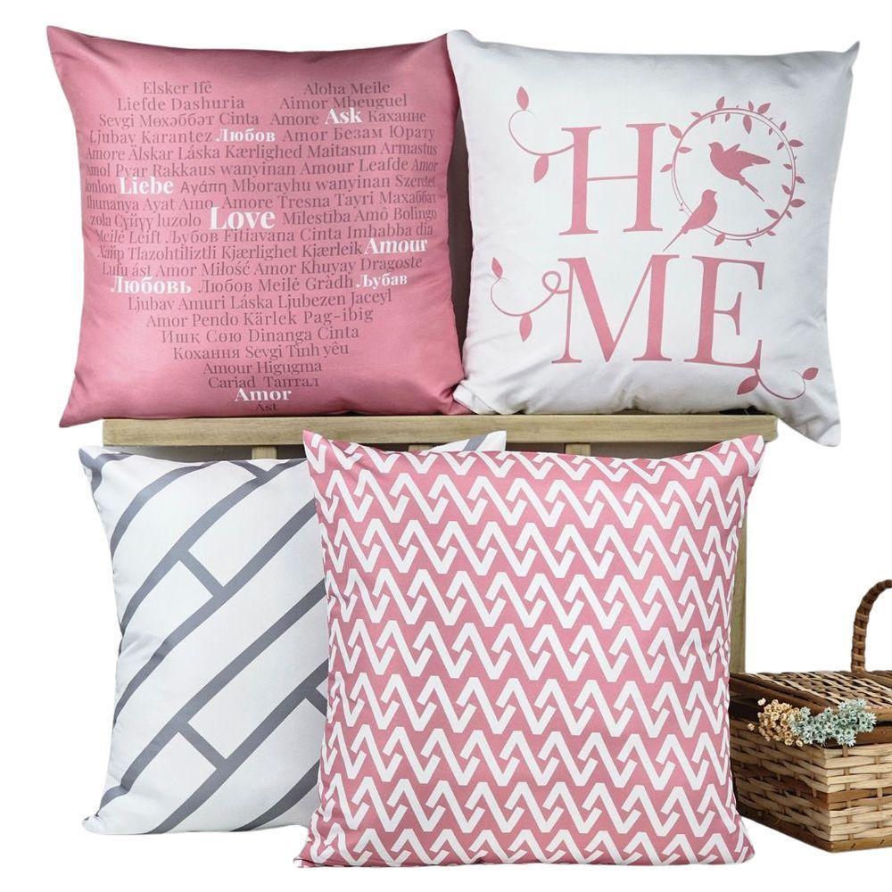 Kit 4 Capas De Almofadas Decorativa Home Rosa - 1