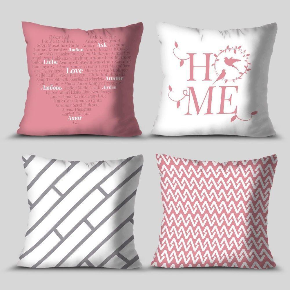 Kit 4 Capas De Almofadas Decorativa Home Rosa - 4