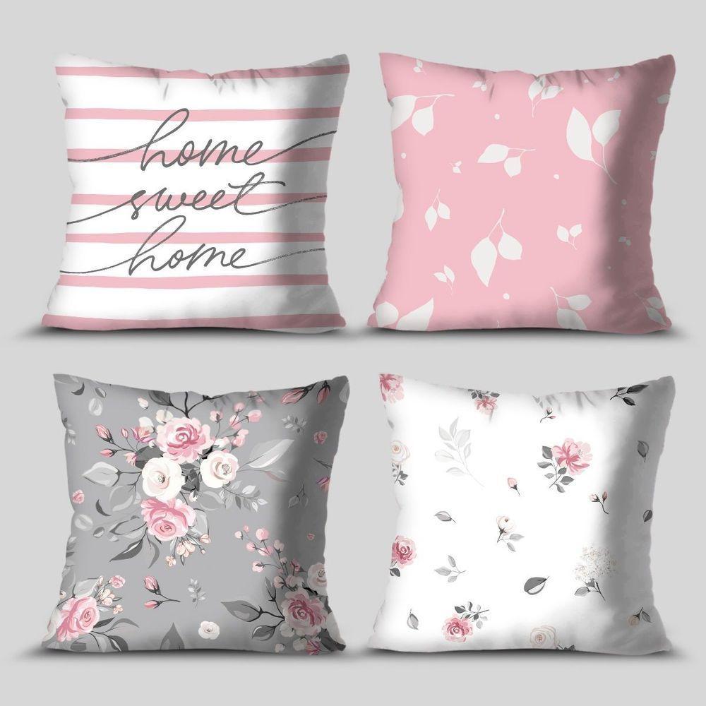 Kit 4 Capas De Almofadas Decorativa Home Sweet Rosas - 1