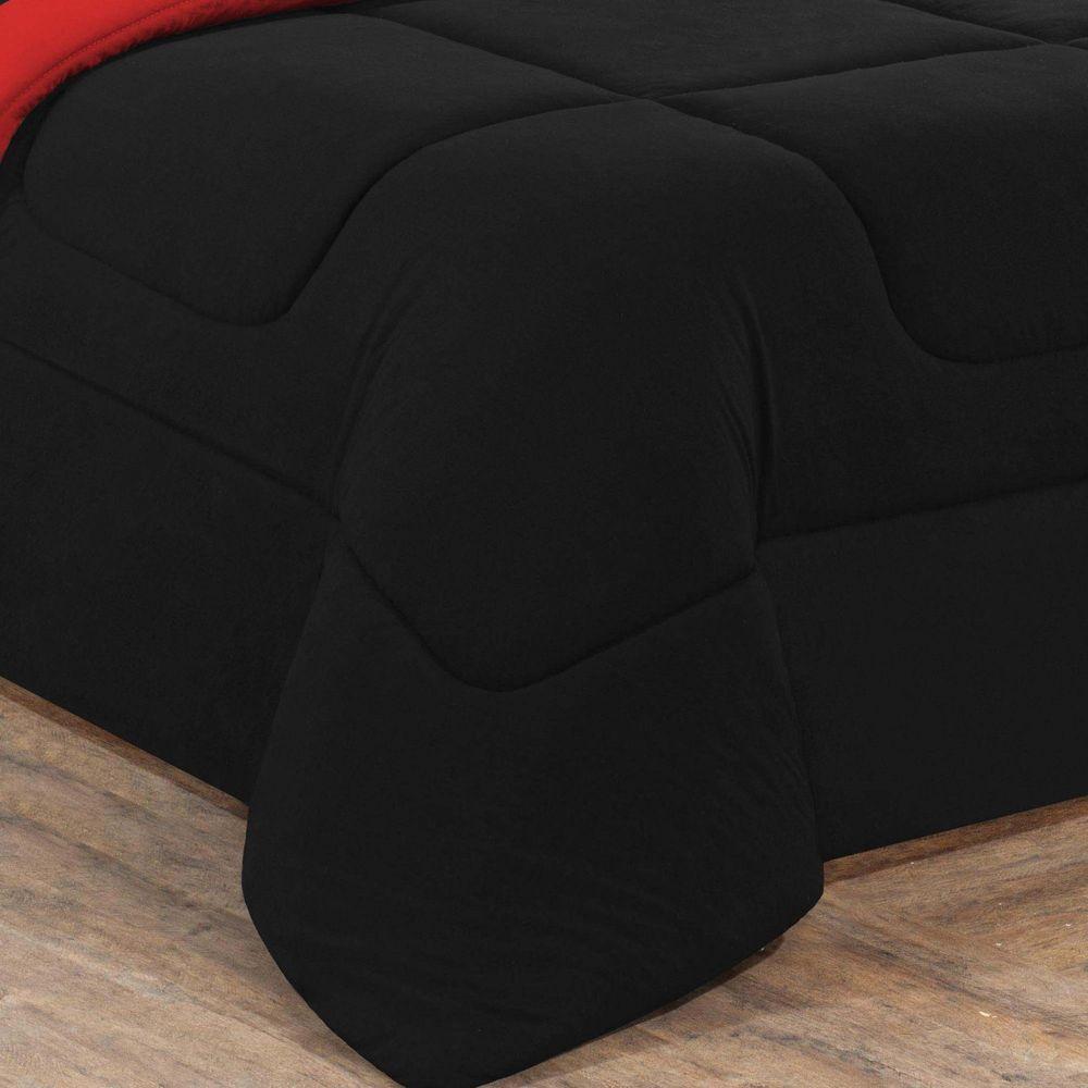 Kit Edredom Malha 100% Algodão Gran Moratta 3 Peças Casal - Preto-vermelho - 3