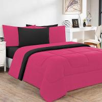 Kit Edredom Malha 100% Algodão Gran Moratta 3 Peças Casal - Pink -preto - 1