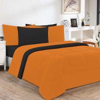 Kit Edredom Malha 100% Algodão Gran Moratta 3 Peças Queen - Laranja -preto - 1