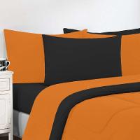 Kit Edredom Malha 100% Algodão Gran Moratta 3 Peças Queen - Laranja -preto - 2