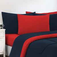 Kit Edredom Malha 100% Algodão Gran Moratta 3 Peças Queen - Azul Marinho-vermelho - 2