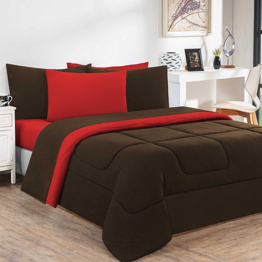 Kit Edredom Malha 100% Algodão Gran Moratta 3 Peças King - Marrom-vermelho - 1
