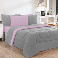 Kit Edredom Malha 100% Algodão Gran Moratta 3 Peças King - Cinza-rosa Bebê - 1