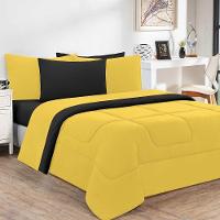 Kit Edredom Malha 100% Algodão Gran Moratta 3 Peças Casal - Amarelo-preto - 1