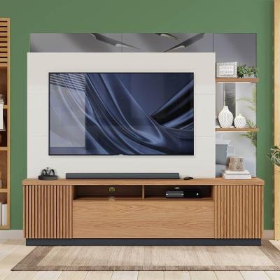 Painel Ripado Com Espelho Tv Até 70 Polegadas Freijó Off White Preto Fosco Osíris Shop Jm