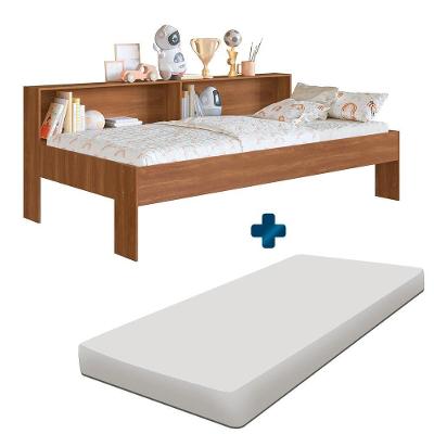 Cama Infantil Solteiro Com Colchão E Nichos Nogal Sunset Shop Jm