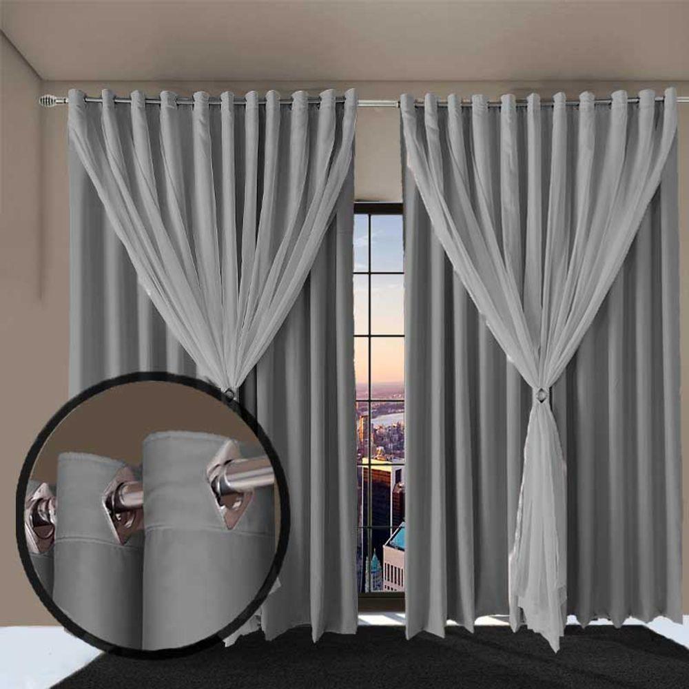 Cortina Sala E Quarto 8,50x2,30 Tecido Blackout Ana Cinza - 6