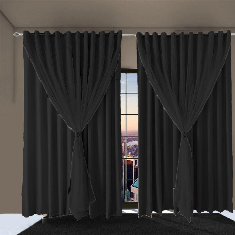 Cortina Sala E Quarto 8,50x2,30 Tecido Blackout Ana Preto - 4