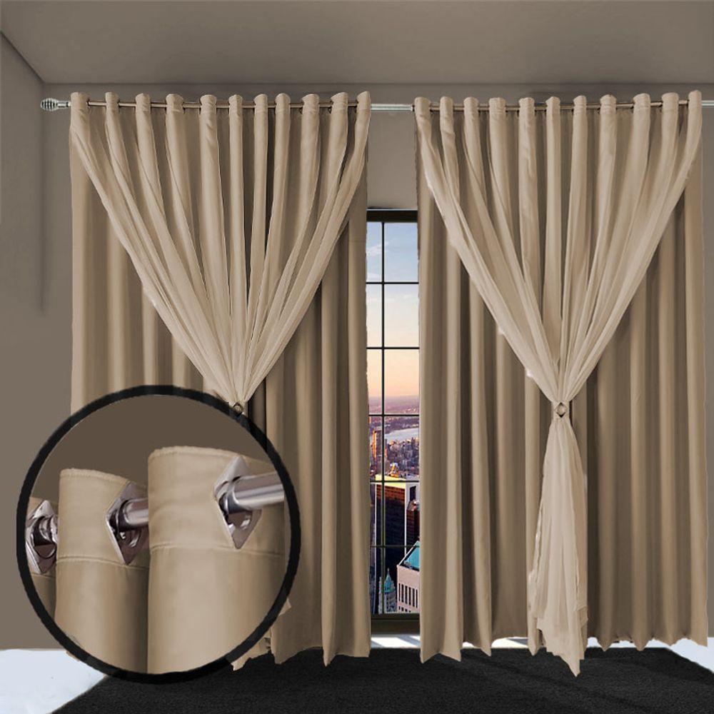 Cortina Sala E Quarto 8,50x2,50 Tecido Blackout Ana Bege - 6