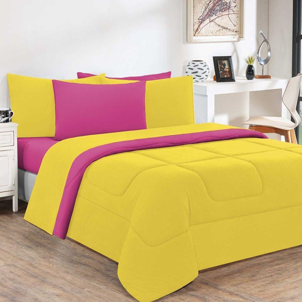 Edredom Malha 100% Algodão Gran Moratta 1 Peça King - Amarelo-pink - 1