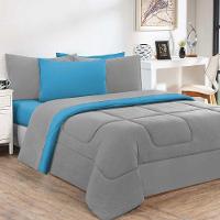 Kit Edredom Malha 100% Algodão Gran Moratta 3 Peças Casal - Cinza-azul Turquesa - 1