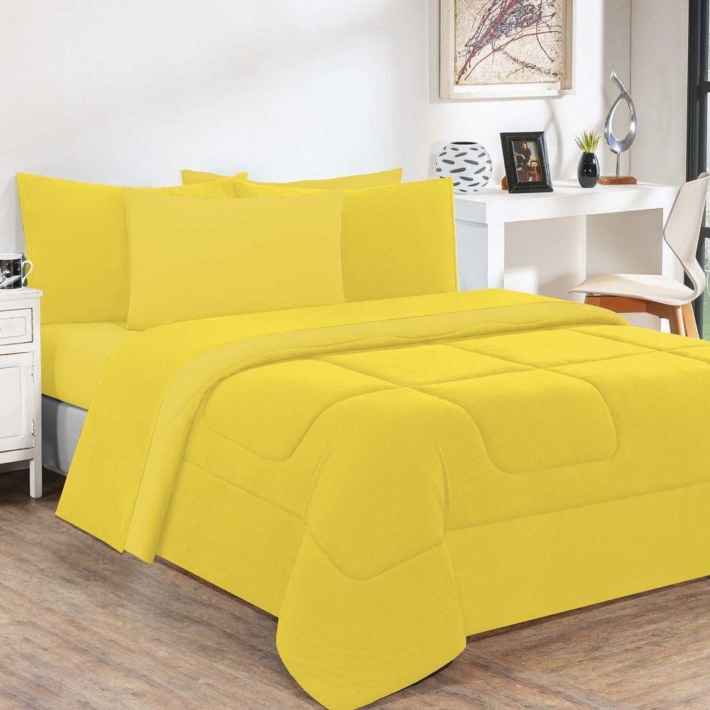 Edredom Malha 100% Algodão Gran Moratta 1 Peça King - Amarelo-amarelo - 1