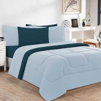 Kit Edredom + Jogo De Lençol 100% Algodão Gran Moratta 6 Peças King Azul Bebê-azul Petróleo - 1