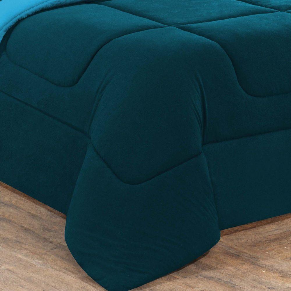 Kit Edredom + Jogo De Lençol 100% Algodão Gran Moratta 5 Peças Solteiro Azul Petróleo-azul Turquesa - 4