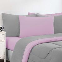 Kit Edredom + Jogo De Lençol 100% Algodão Gran Moratta 7 Peças King Cinza-rosa Bebê - 2