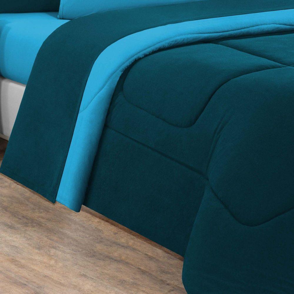 Kit Edredom + Jogo De Lençol 100% Algodão Gran Moratta 7 Peças King Azul Petróleo-azul Turquesa - 3