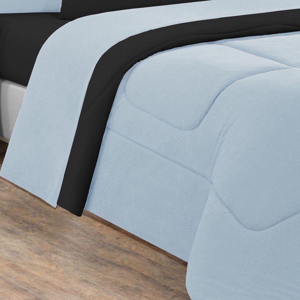 Kit Edredom + Jogo De Lençol 100% Algodão Gran Moratta 7 Peças Queen Azul Bebê-preto - 4