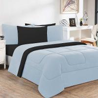 Kit Edredom + Jogo De Lençol 100% Algodão Gran Moratta 7 Peças Queen Azul Bebê-preto - 1