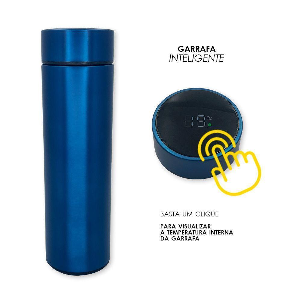 Garrafa Térmica Medidor Temperatura Digital Squeeze Portátil Azul - 2