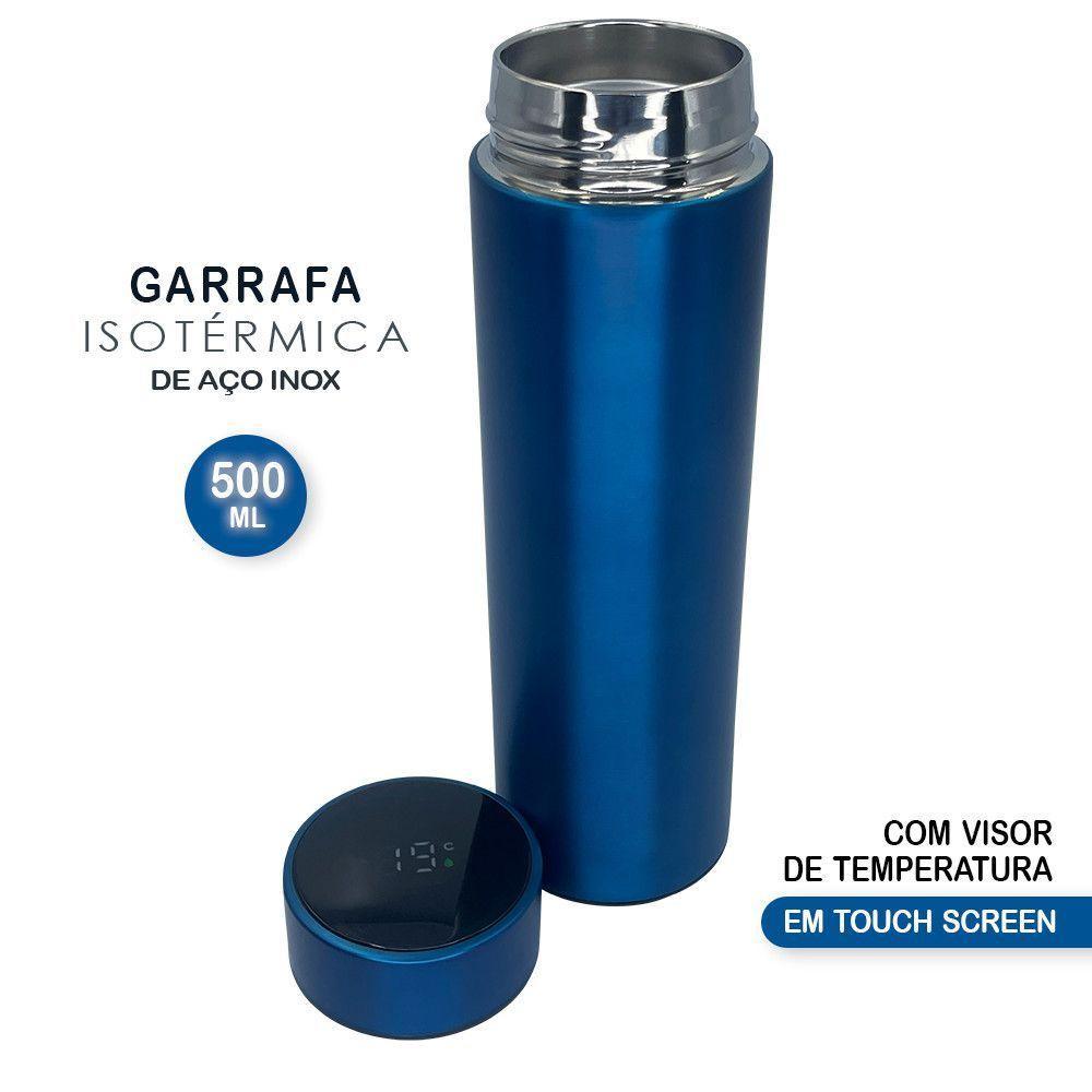 Garrafa Térmica Medidor Temperatura Digital Squeeze Portátil Azul - 3