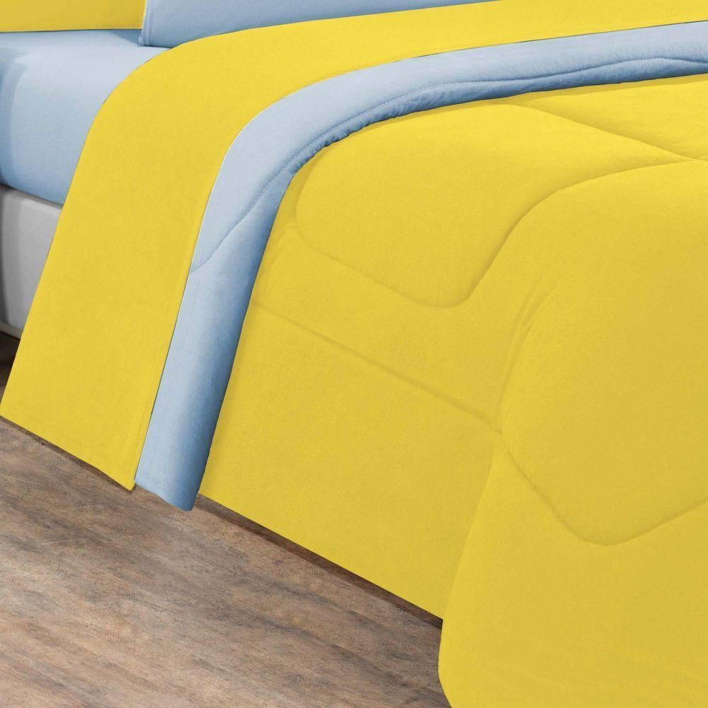 Kit Edredom + Jogo De Lençol 100% Algodão Gran Moratta 7 Peças King Amarelo-azul Bebê - 3