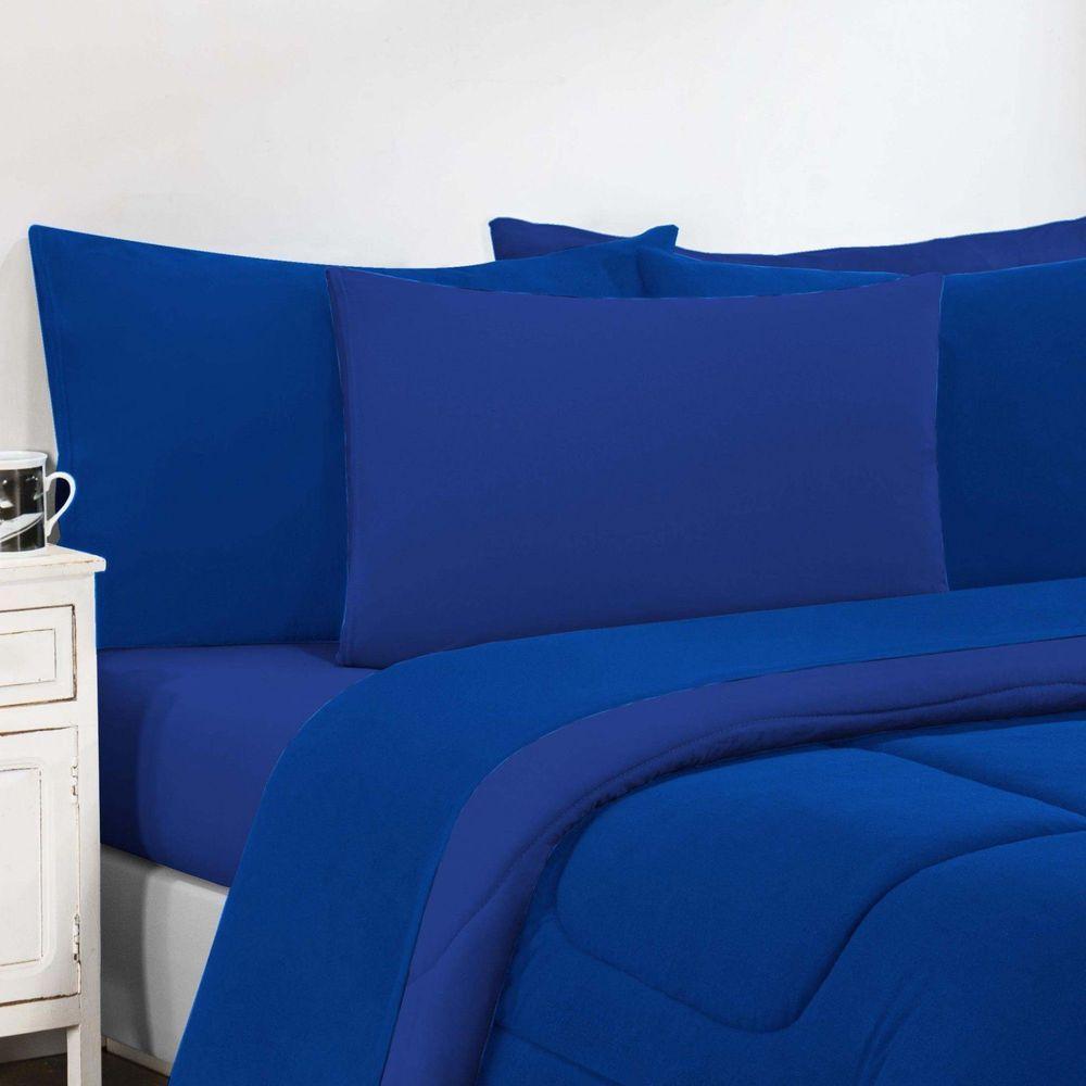 Kit Edredom + Jogo De Lençol 100% Algodão Gran Moratta 7 Peças Queen Azul Royal-azul Royal - 4