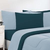 Kit Edredom + Jogo De Lençol 100% Algodão Gran Moratta 7 Peças King Azul Bebê-azul Petróleo - 2