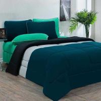 Kit Edredom + Jogo De Lençol 100% Algodão Urbano 6 Peças Casal Azul Petroleo-mescla-verde Jade - 1