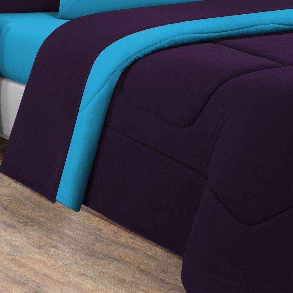 Kit Edredom + Jogo De Lençol 100% Algodão Gran Moratta 7 Peças Casal Roxo azul Turquesa - 3