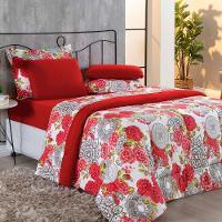 Edredom 100% Algodão Primavera 1 Peça Solteiro Floral Vermelho - 3