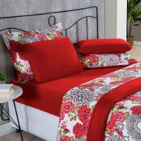 Edredom 100% Algodão Primavera 1 Peça King Floral Vermelho - 4