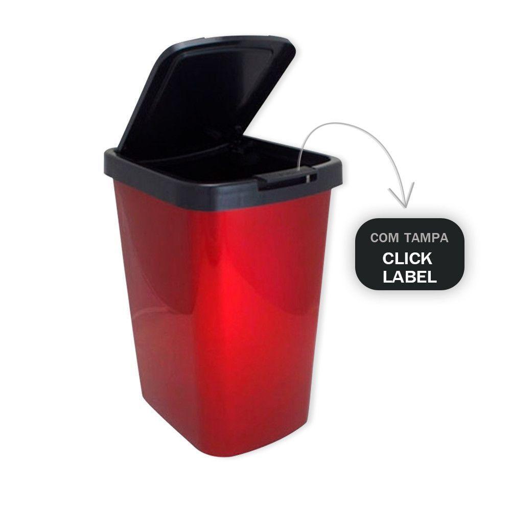 Lixeira Cesto 9 Litros Com Tampa Click Label Vermelha Metalizada - 2
