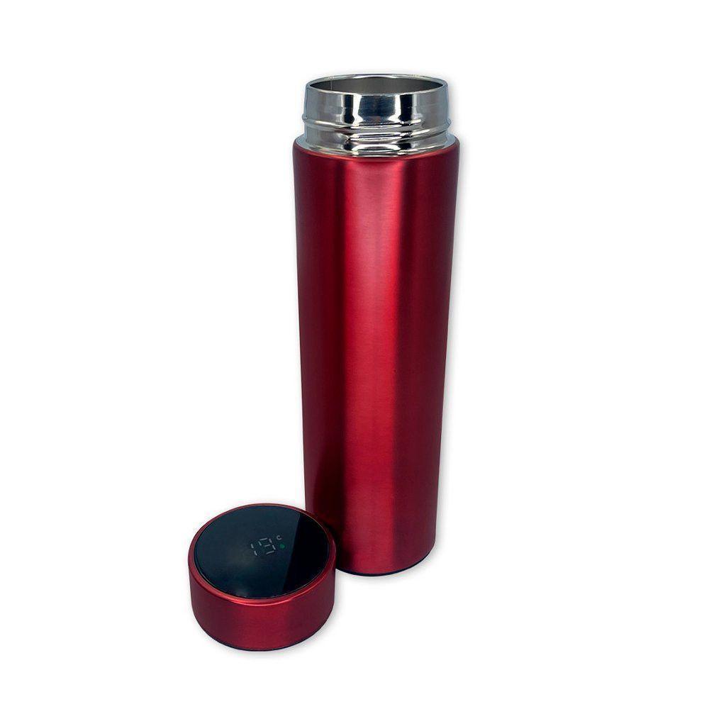 Garrafa Térmica Medidor Temperatura Digital Squeeze Portátil Vermelha - 1