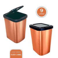 Lixeira Com Click Label Metalizado Bronze Rose - 9 Litros - 4
